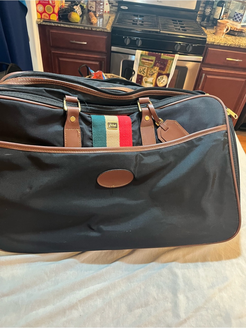 Unisex Lark  Black Travel Duffel Bag with Brown Trim